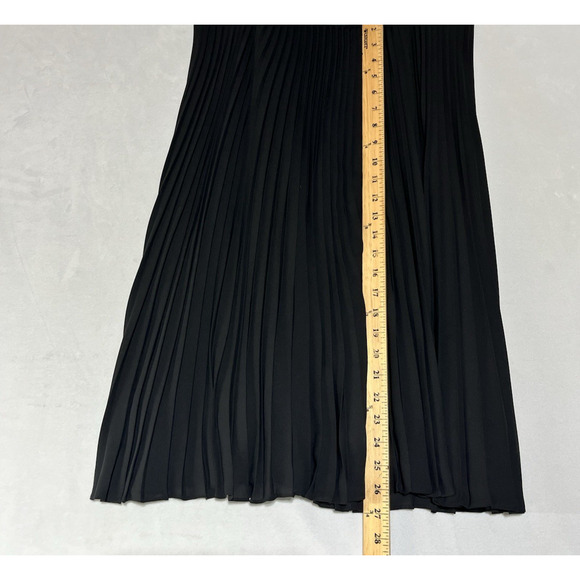 Express Pleated Midi Skirt Size Large Black Chiffon A Line Classic Lined Flowy - Picture 5 of 8